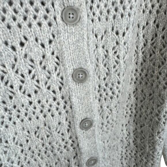Joie Gray Open Knit Collared Soft Stretchy Button Up Cardigan Sweater Size S - Picture 3 of 5